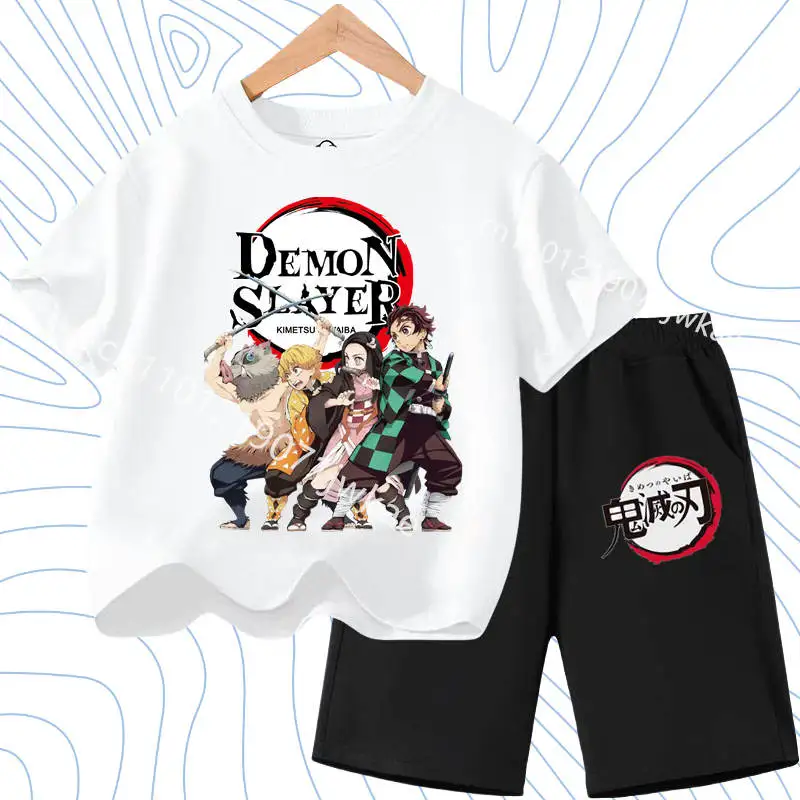 Demon Slayer Ghost Blade Character Print Kids T-Shirt Casual Shorts Anime Comic Design Summer Comfortable Daily Wear Outfit Set