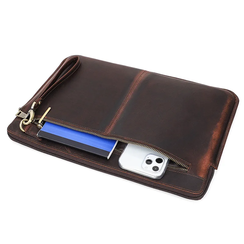 مناسبة لجهاز Macbook Pro15 حافظة واقية من الجلد الطبيعي مع سحاب للمعصم وحقيبة محمولة لتنظيم الكمبيوتر