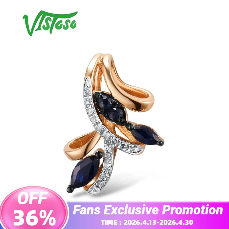 

VISTOSO Gold Pendants For Women Authentic 14K 585 Rose Gold Sparkling Blue Sapphire Diamond Elegant Wedding Band Fine Jewelry