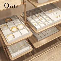 Oirlv 12/24 Grids Linen Jewelry Display Trays Stackable Ring Necklace Bracelet Pendant Showcase Display Tray Organizer Plate
