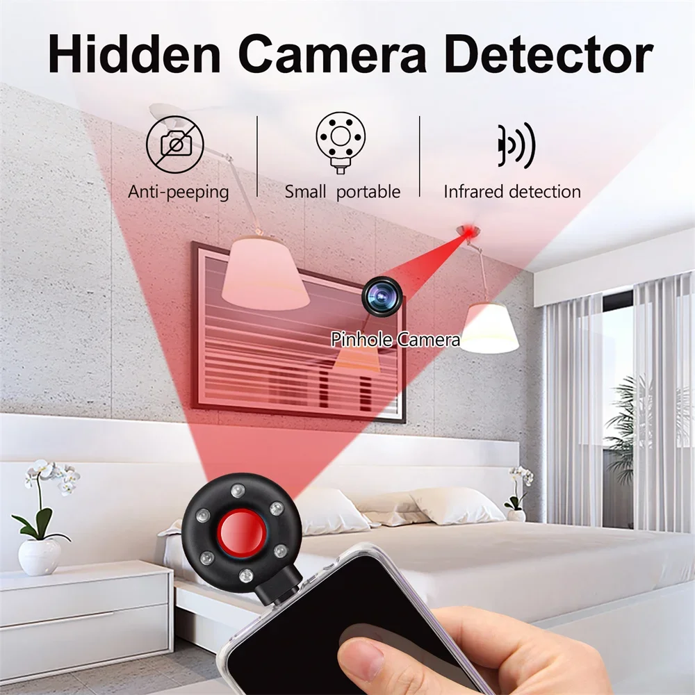 

USB-C Anti Candid Camera Detector For Outdoor Travel Hotel Rental Anti-Theft Camera LED IR Alarm Hidden Camera Detector Portable