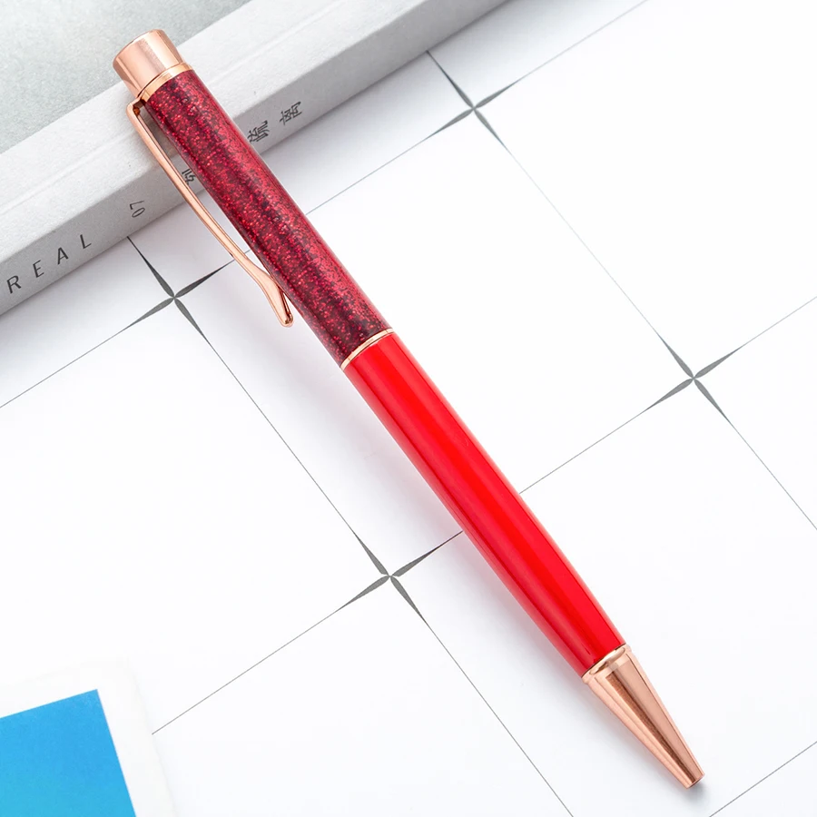 Luxuriöser, farbenfroher Kugelschreiber mit Ölgoldpulver und Treibsand-Effekt, 1,0 mm, drehbarer Metallkugelschreiber für Schule und Büro – Detail 13