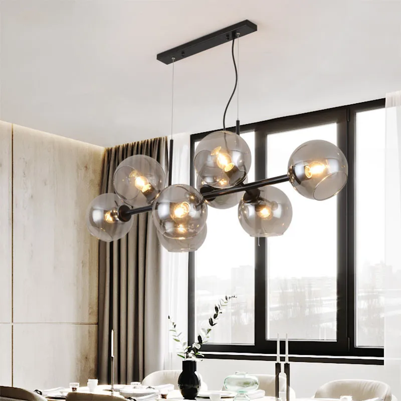 8 Heads Glass Chandelier for Dining Room Kitchen Living Room Bedroom Glass Ball Black Ceiling Pendant Lamp Suspension Light