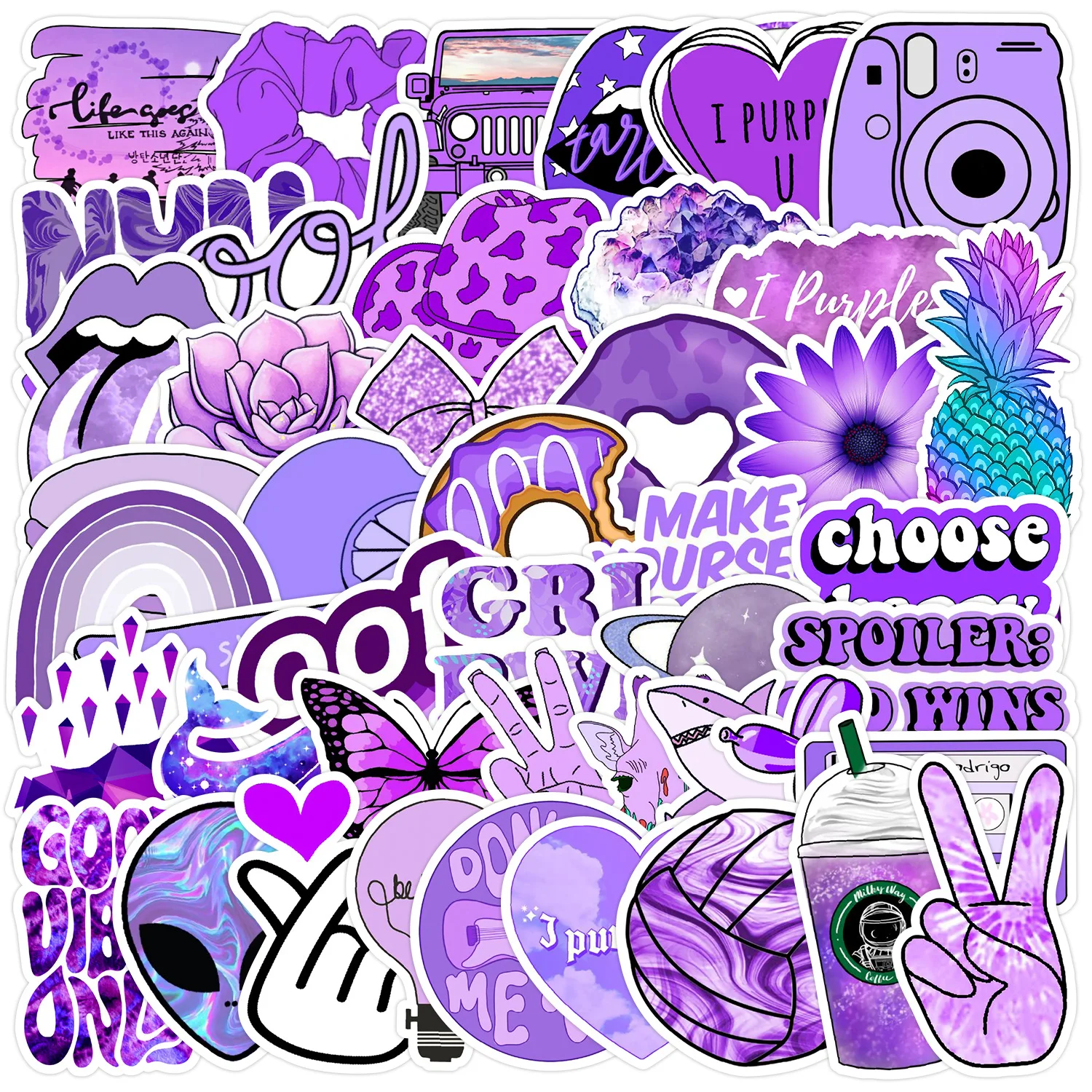 

10/30/50Pcs New Purple Small Fresh Graffiti Decorative Stickers DIY Guitar Phone Water Cup Skateboard Waterproof Stickers