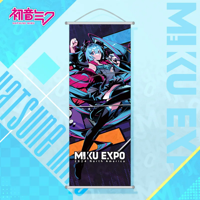 Hatsune miku decoração do quarto decoração de parede dos desenhos animados hatsune miku pendurado pintura rolo longo presente do feriado anime bens suporte
