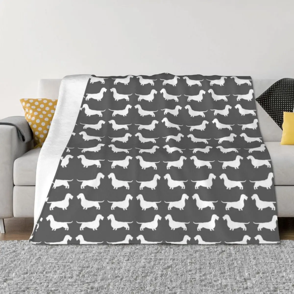 

Wire Haired Dachshund White Wiener Dog Silhouette(s) Throw Blanket Luxury Brand Sofas Picnic Plaid Blankets