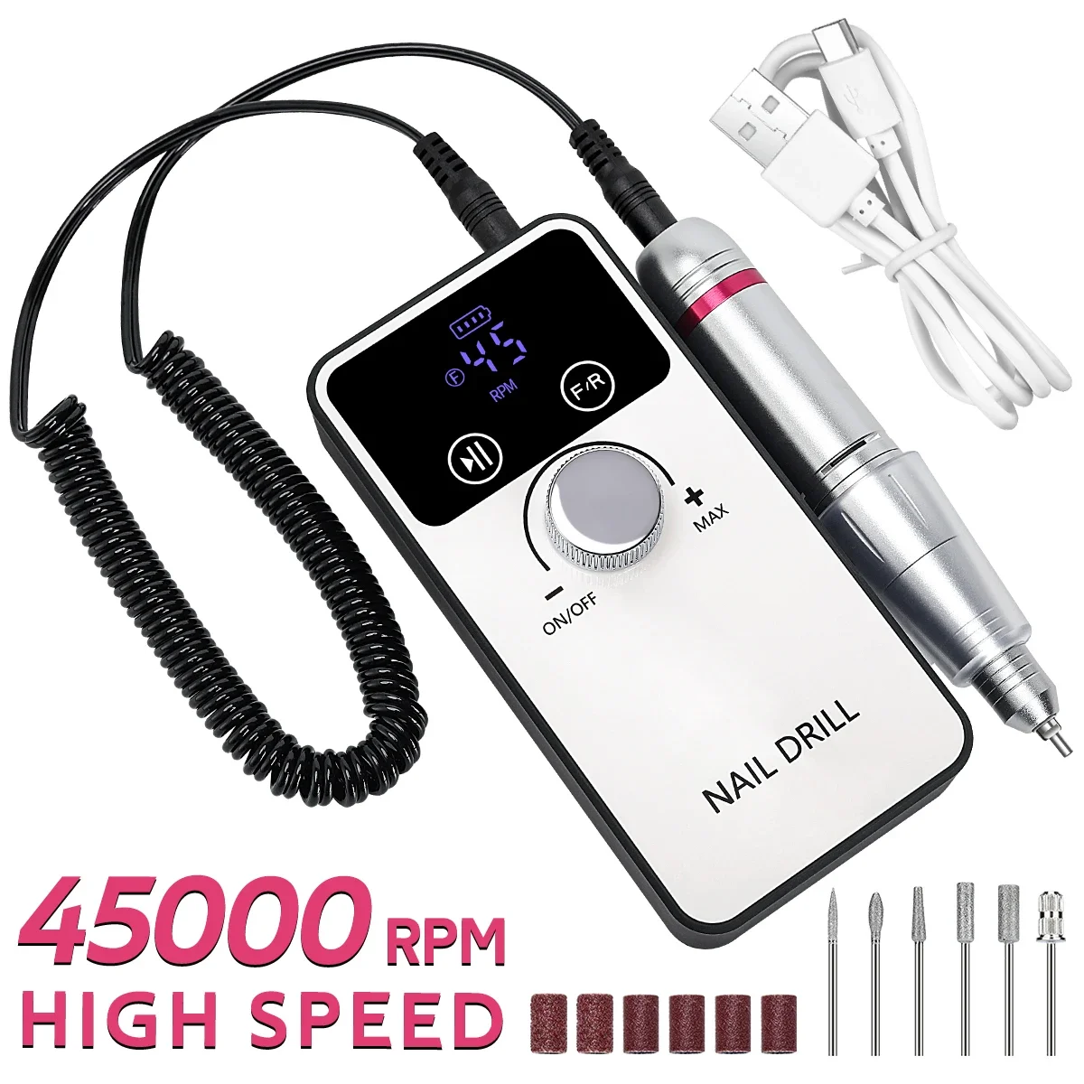 Professional Nail Drill Portable Rechargeable Nail drill machine with Bits Kit for Acrylic Nails Gel Polishing Removing for home