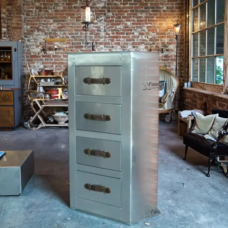 Vintage Industrial Style Four Drawer Sideboard Personalized Book Aluminum Rivet Metal Wardrobe Drawer Living Room Cabinet