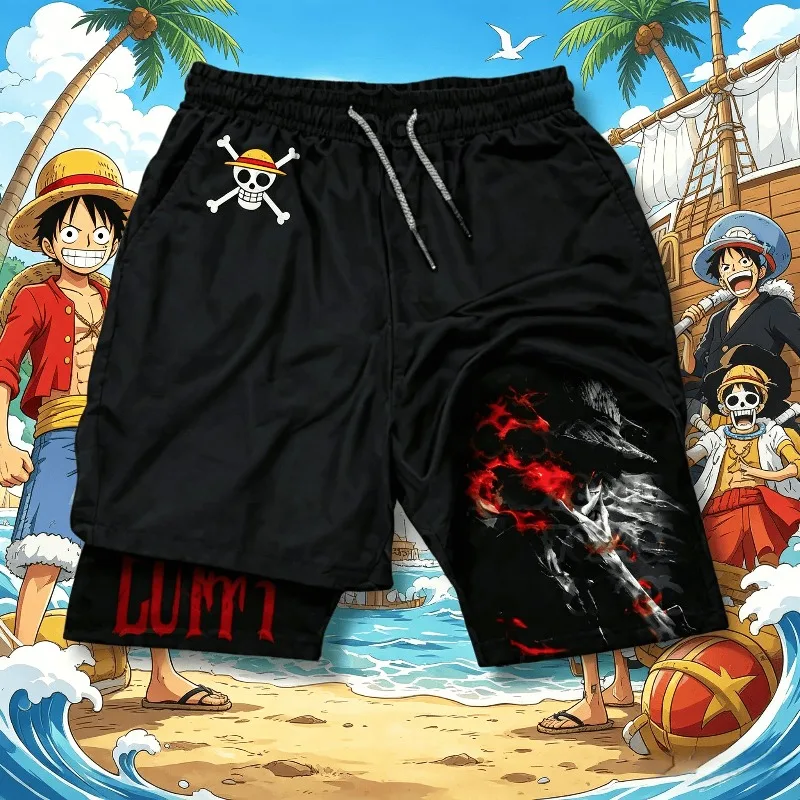 One Piece Anime New Printed 2-in-1 Sports Shorts 2025 Summer Street Trendy Fashion Fitness Swimming Hiking Double Layer Shorts