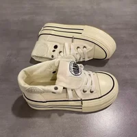 New Women High Top Canvas Board Shoes Outer Flanged Sneakers Dual Purpose Short Boots Thick Outsole Height Increased Lace Up 5