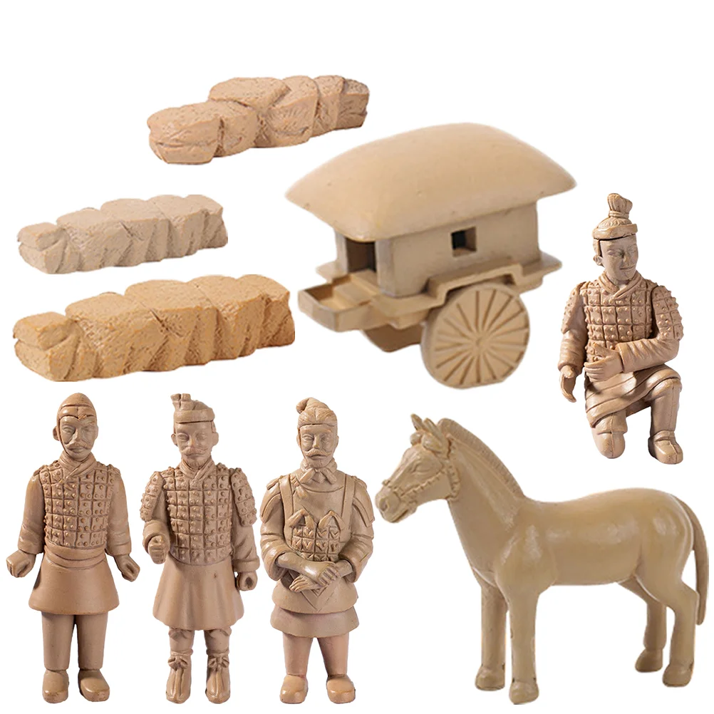 Toy Mini Terracotta Warriors and Horses Small Ornaments Toys Desktop Commemorative Crafts Retro Decor Pvc Plastic