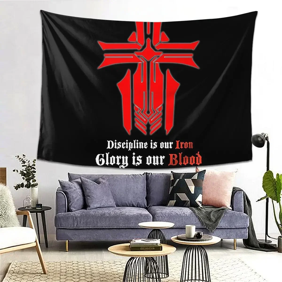 Azur Lane - Iron Blood Logo With Slogan Black Tapestry Decoration Art Aesthetic Tapestries Home Funny Wall Cloth Wall Hanging