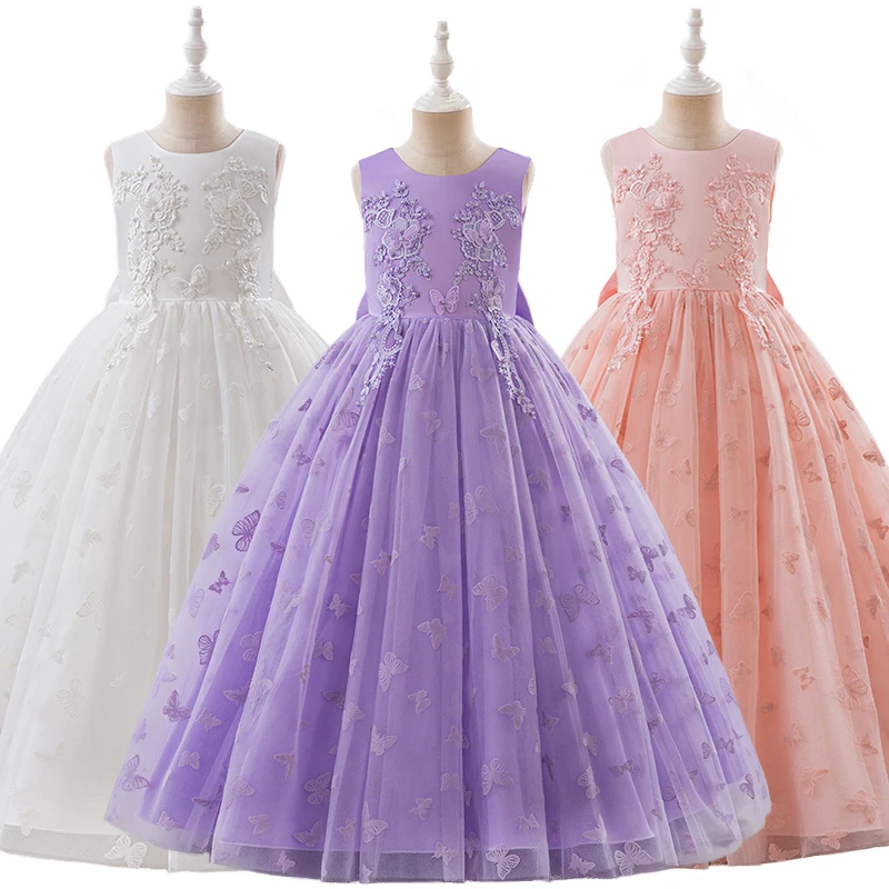 

Luxury Flower Girls Butterfly Embroidered Floral Long Elegant Party Dresses Pageant Children's Formal Occasion Ceremony Costume