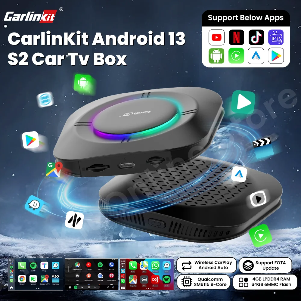 Carlinkit Android 13 S2 Ai Box SM6115 Carplay Wireless Android auto Support Youtube Netfilx IPTV Spotify Car Intelligent Systems