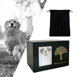 Wooden Pet Cremation Urn Dogs Cat Ashes Keepsake Box with Photo Frame Dog Memorials Urn Case Small Animal Supplies