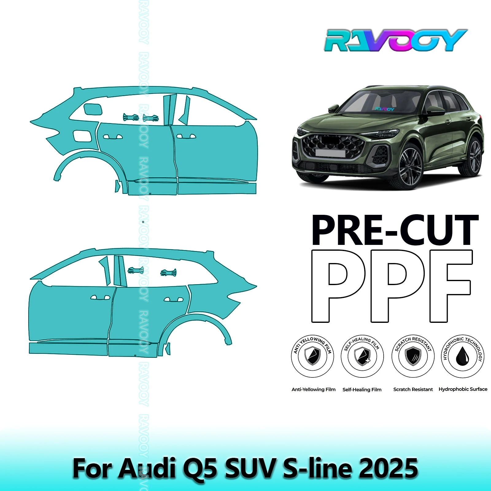 

For Audi Q5 SUV S-line 2025 8.5mil Clear Matte Pre-Cut PPF Door & A/B Pillar Kit TPU Paint Protection Film Set
