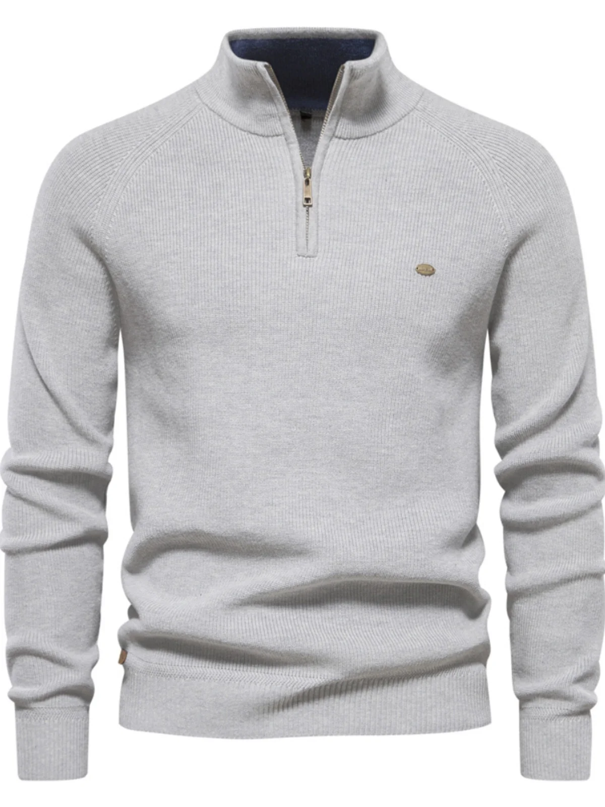 

Men's Long Sve Zipper Stand Collar Pure Color Knitted Sweater Busin Casual Slim Fit Spring Autumn Cotton Blend Fabric