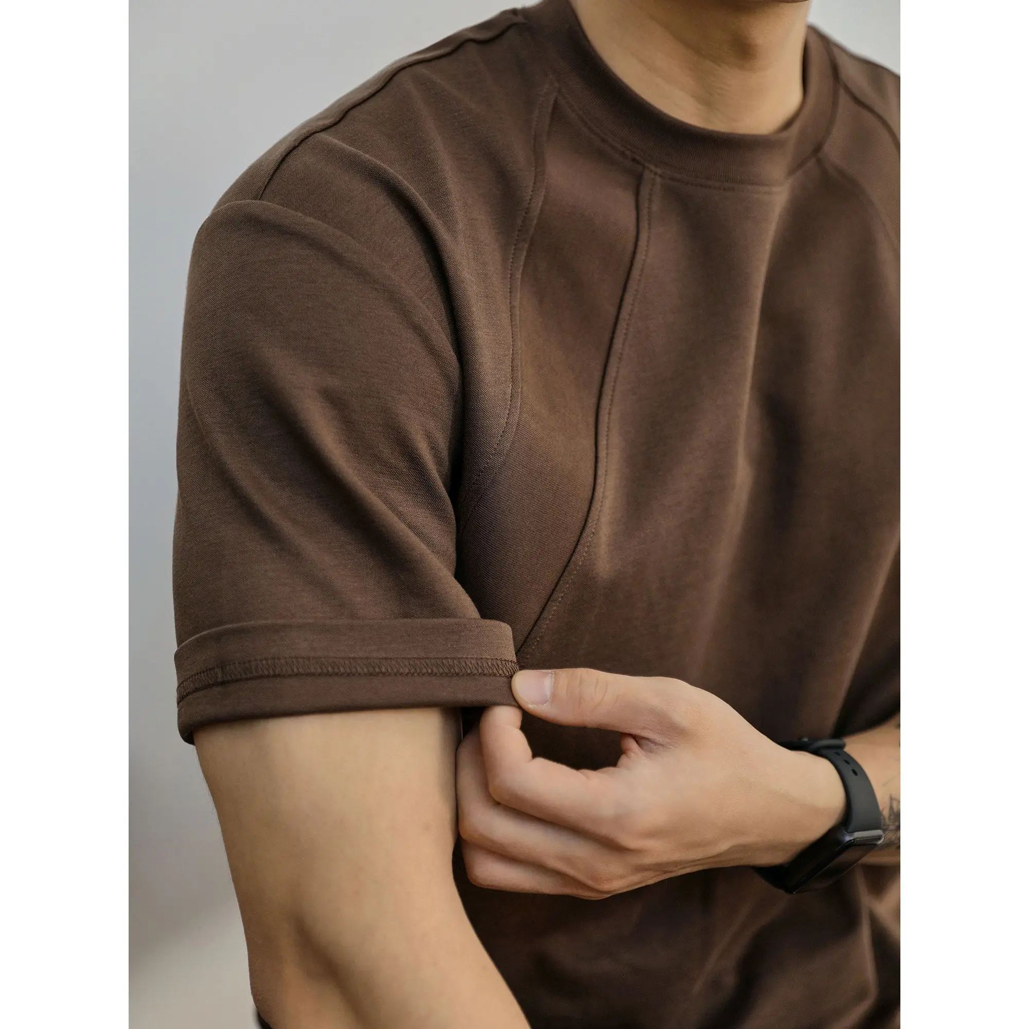 New Trendy Brand High-end Men's Summer Splicing Slightly Wide Half-sleeves