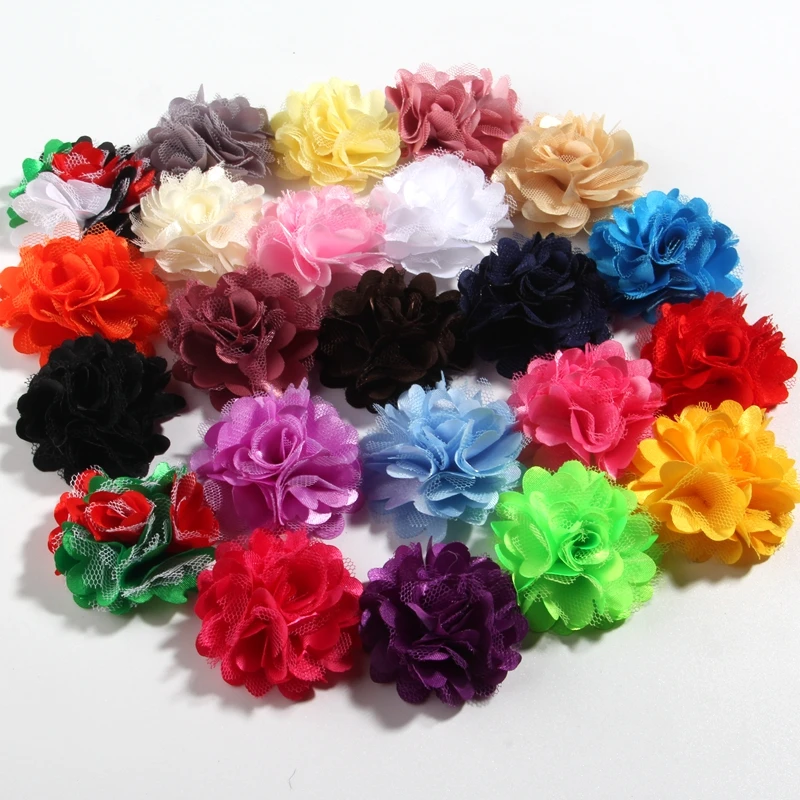 

100PCS 5CM 2" Fashion Mesh Silk Fabric Flowers For Hair Accessories Rosettes Satin Hair Fabric Flower For Girls Kid Head Wear