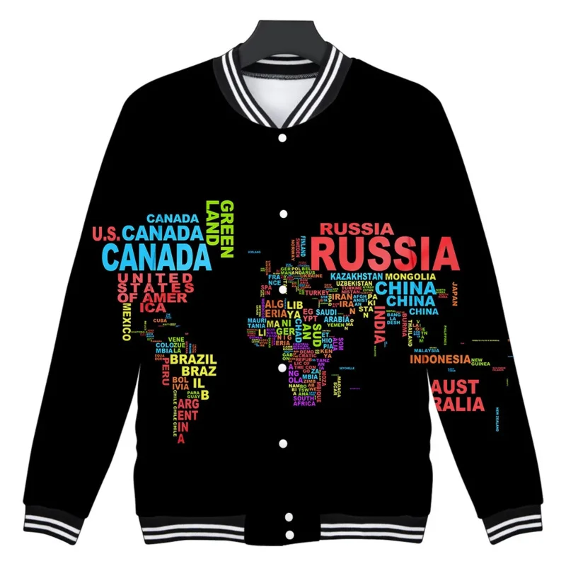 World map 3D print zip up baseball jacket men bomber jacket outerwear streetwear hip hop baseball uniform casual tracksuit oi786