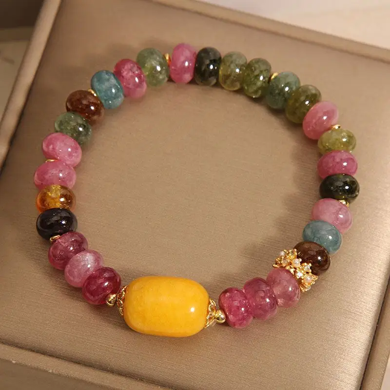 Natural Colored Tourmaline Abacus Bead Bracelet For Women, Niche, Light Luxury, Exquisite, Lulutong Yellow Jade Bracelet