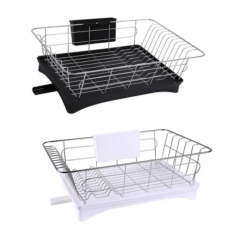 

Stainless Steel Dish Drainer Drying Rack With 3-Piece Set Removable Rust Proof Utensil Holde For Kitchen Counter Storage Rack