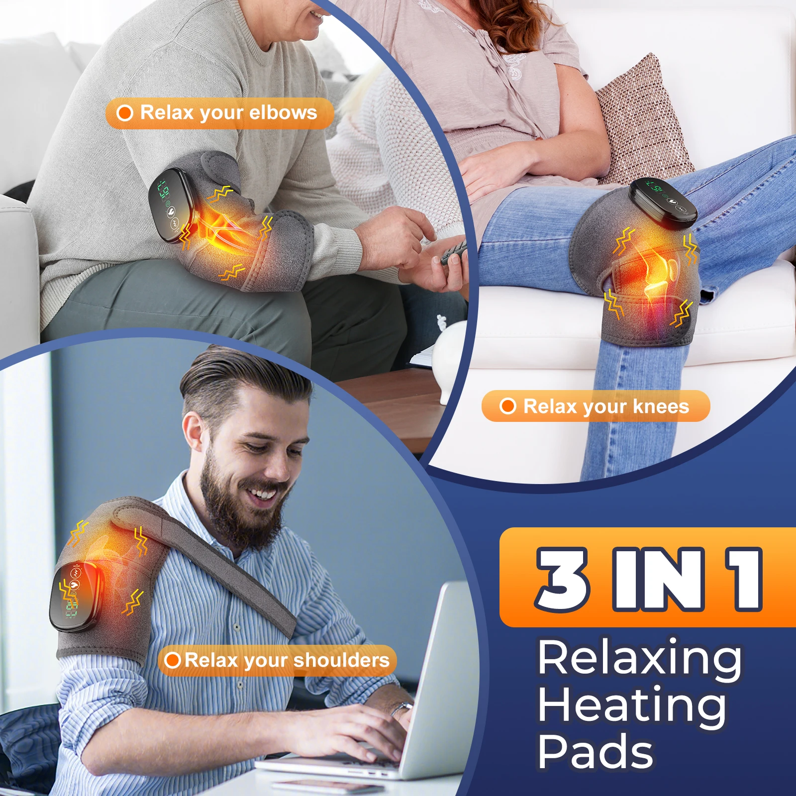 3 in 1 Eletric Heating Knee Massage Device Vibration Massage Knee Pads for Shoulder Hot Compress Leg Joint Blood Circulation