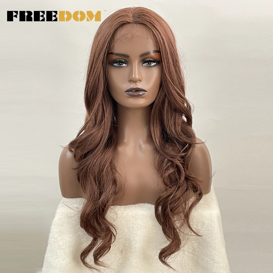 FREEDOM Synthetic Lace Front Wigs Body Wave Ombre Brown Dark Green Blue Lace Wigs For Black Women Heat Resistant Cosplay Wigs