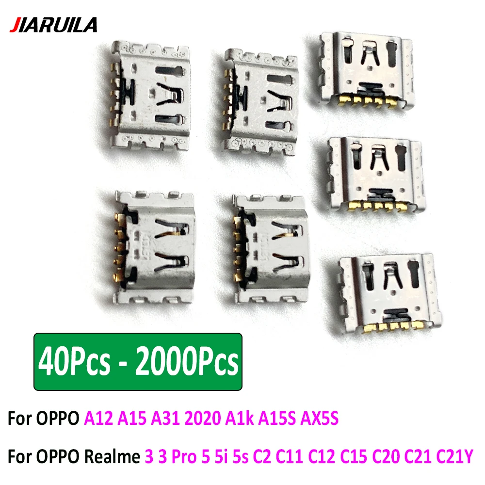 

40Pcs/80Pcs/2000Pcs，Micro USB Jack Connector Female Charging Socket For OPPO Realme 3 3 Pro 5 5i 5s C2 C11 C12 C15 C20 C21 C21Y