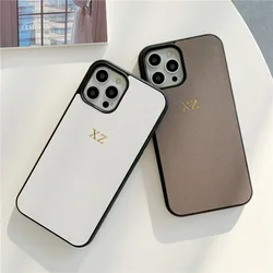 Personalizza la custodia in pelle vegana Saffiano con iniziali in argento dorato per iphone 14 13 11 12 Pro Max 15Plus XR XS Max Luxury Cover