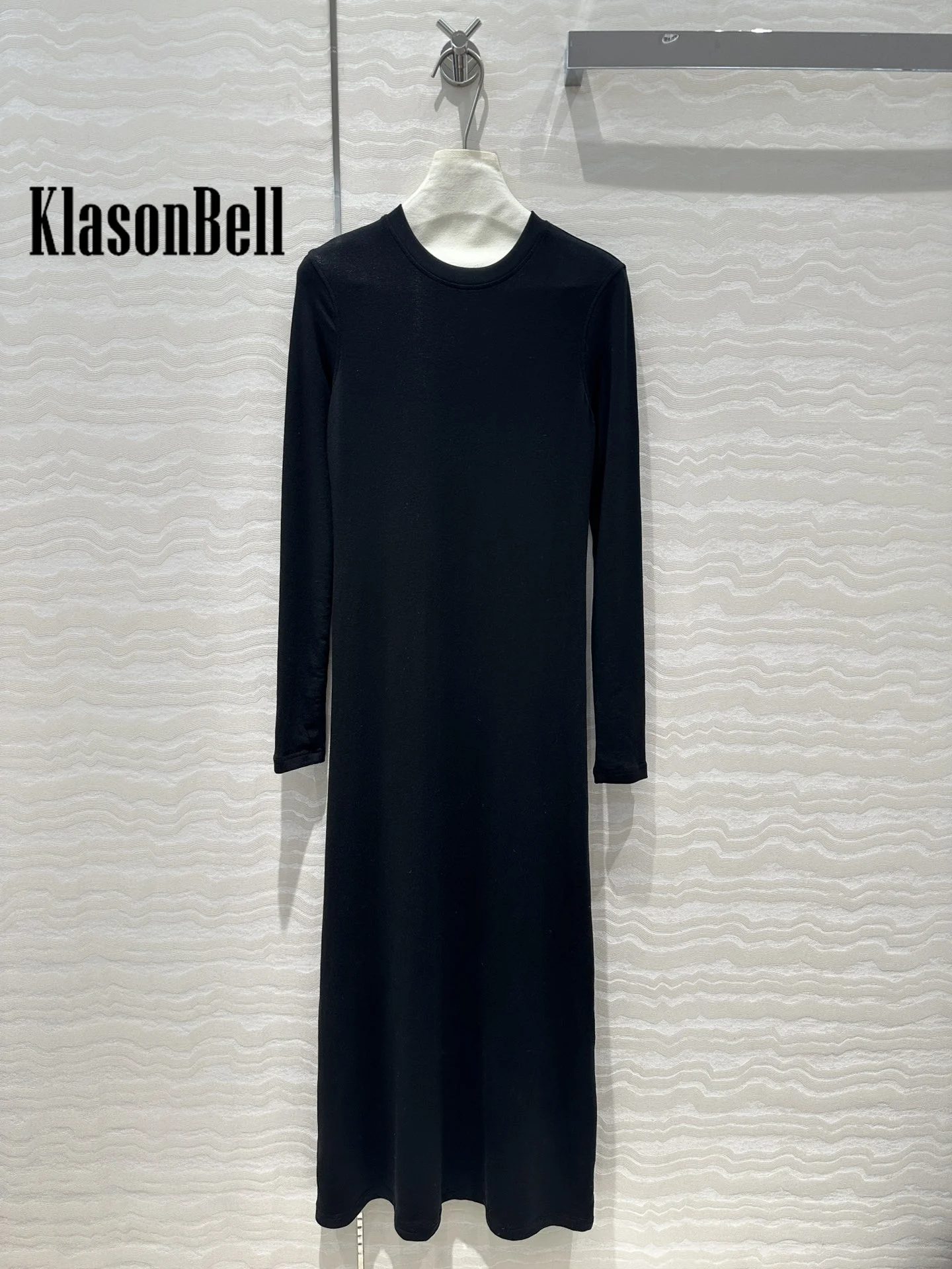 9.22 KlasonBell Women\'s Simple Temperament Wool Blend Knitted Long Dress O-Neck Long Sleeve Soft Comfortable Dress