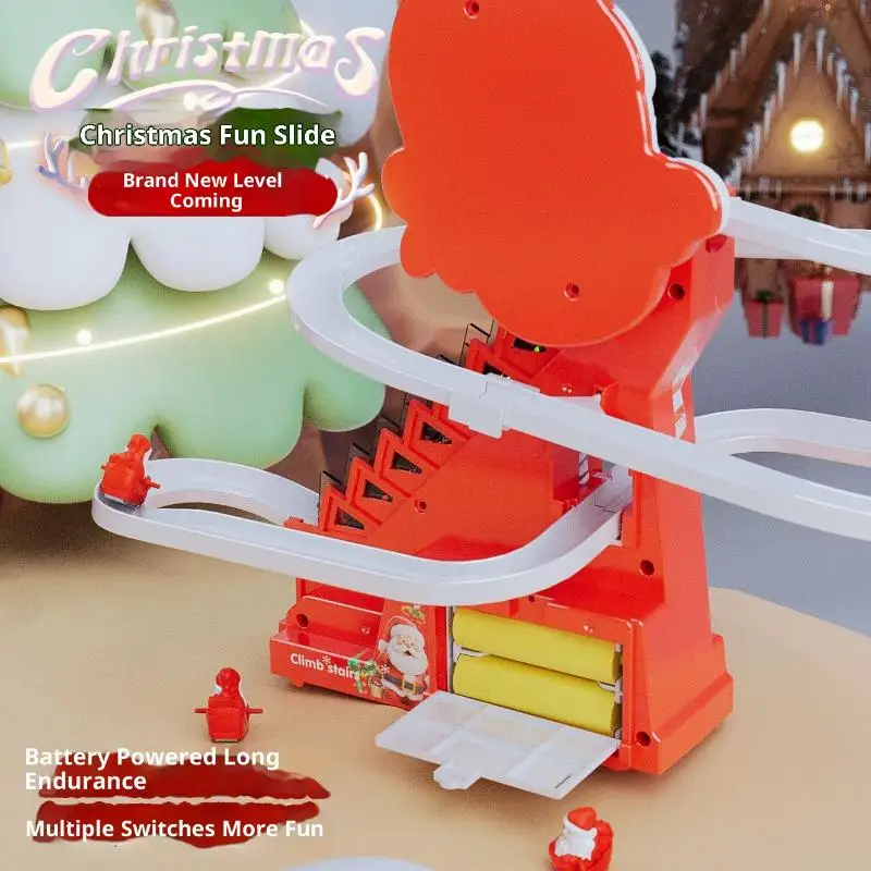 [G332]1Set Santa Christmas Toys Electric Snowman Coaster With Light Music Track Activity For Boys Girls Children Stair Slide Toy