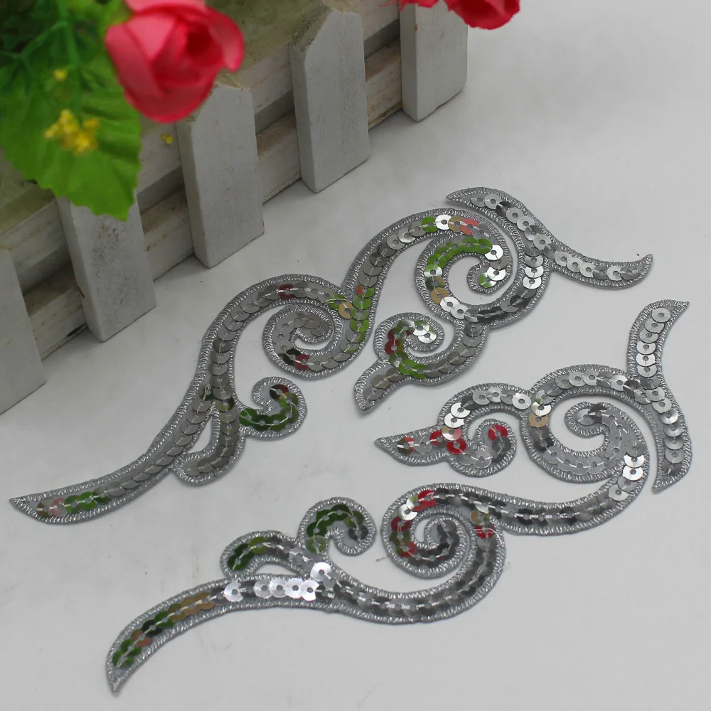 1 Pair Sequined Flower Appliques Iron On Cosplay Costumes Patches Performance Dance Trims 18*5cm