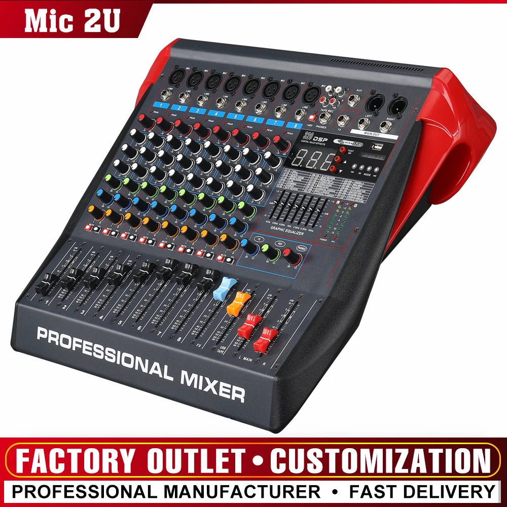 Professional 8 channel digital mixer microphone mobile phone live broadcast computer recording DJ audio equipment Mixing Console