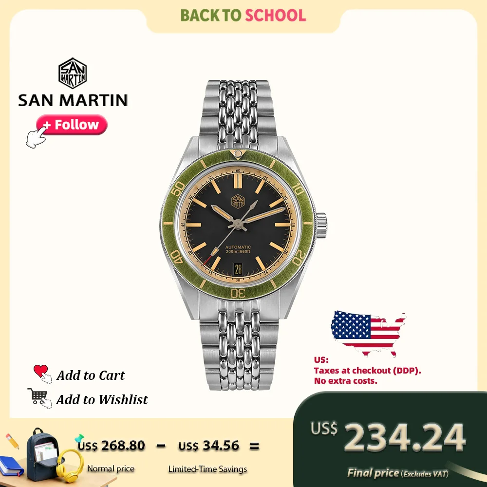 

San Martin 39,5 мм часы для дайвинга винтажные потертые часы NH35 мужские автоматические механические часы водонепроницаемые 200 м Lume SN0116 Reloj