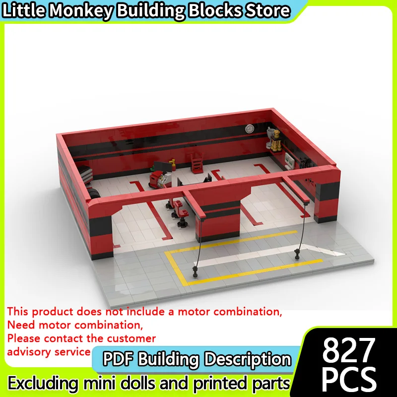 

City Street View Model MOC Building Bricks F1 Pitstop And Garage Modular Technology Children Holiday Gifts Assemble Toys Suit