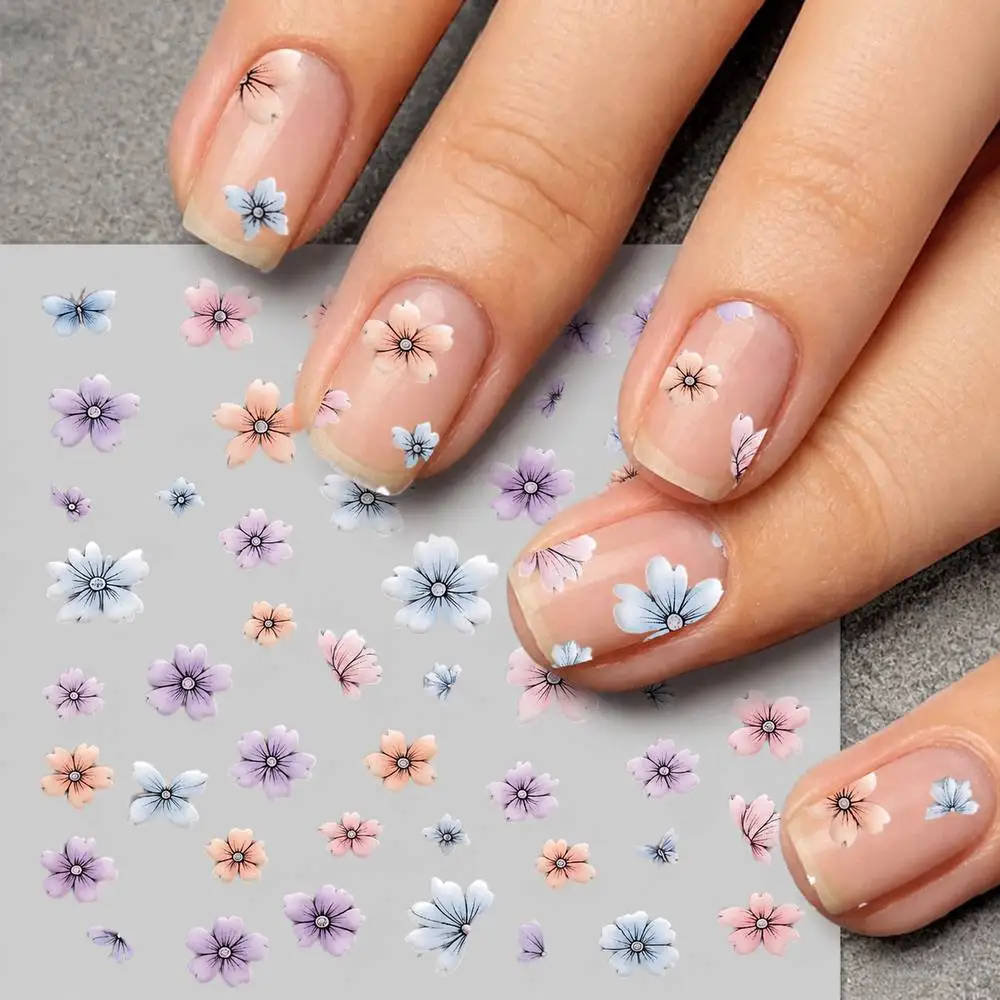1Pc Translucent Layers Cherry Blossom Nail Sticker Sparkle Embedded Cherry Blossom Nail Decal Natural Earthy Cherry Nail Slider