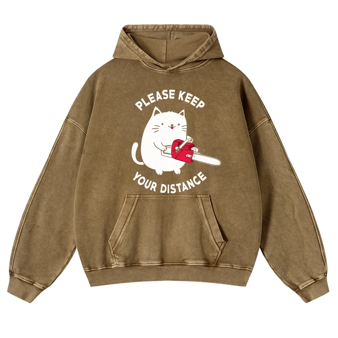 Retro Washed Old Hooded Sweater Cartoon Chinchilla Chainsaw Print Pure Cotton Shoulder Drop Fashion Trend New Hoodie Sweatshirt
