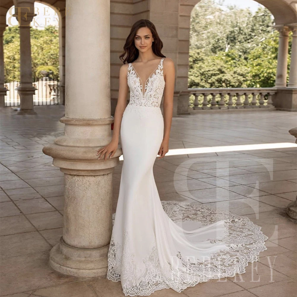 

BEBEKEY сексуальное кружевное свадебное платье на бретельках Русалка свадебное платье иллюзия свадебные платья индивидуальные вечерние платья халат