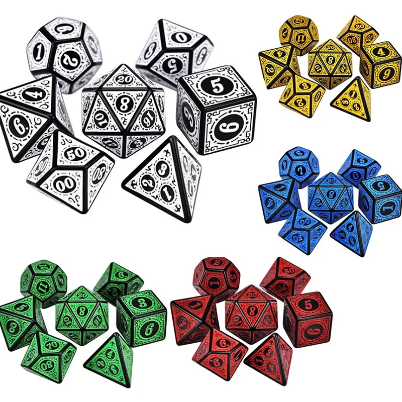 A Set Of 7 Complex Antique Pattern Patterns With Multiple Personalized Numbers For Collecting Game Dice In Board Games