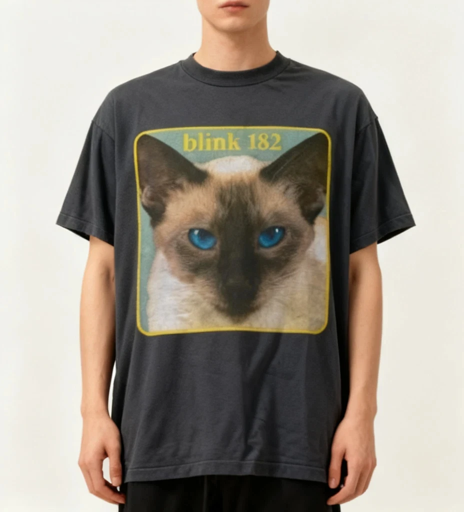 Blink 182 Cheshire Cat Albumcover T-Shirt. Unisex-Streetwear, locker geschnittenes Freizeithemd, Oversize-T-Shirt, T-Shirts mit Grafikdruck – Detail 3