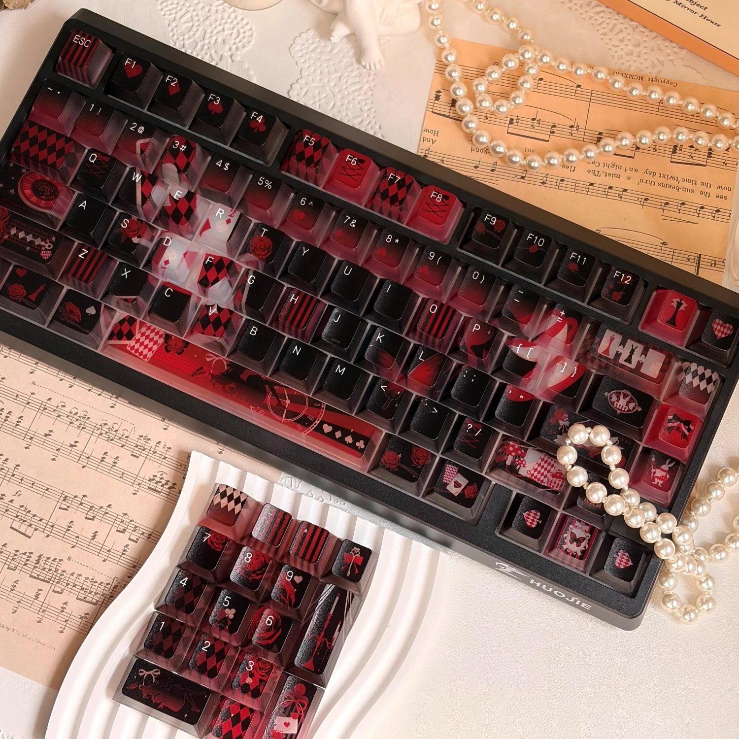 MAIMOOO Keyboard Caps Cherry Profile Lost Alice Theme Black Red Gothic Keycaps 119Keys PC Frosted Transparent Mechanical Keycap