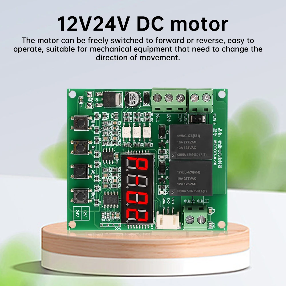 DC Motor Forward e Reverse Controller Driver Module com Limit Switch, Overcurrent Proteção Stall, Limite 0-999 Minuto, 12V, 24V