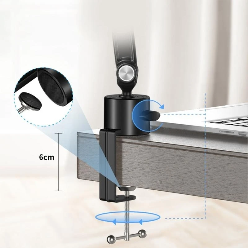 Adjustable Microphone Boom Arm Desk Stand 360 Degree Rotatable Scissor Arm