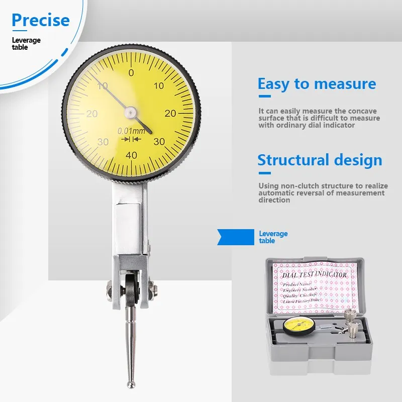 0-0.8mm Lever Dial Indicator Shockproof Test 0.01mm Dial Gauge Scale Meter Accuracy Indicator Center Measuring Instruments
