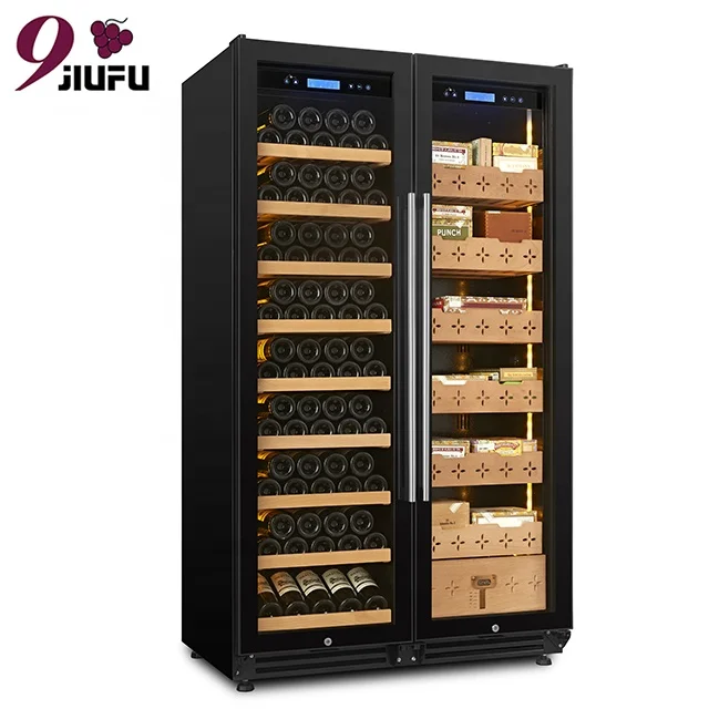 JiuFu Compressor Cooling Side by Side Wine Cooler Dual Zone Electric Cabinet Humidor for Cigar and Wine