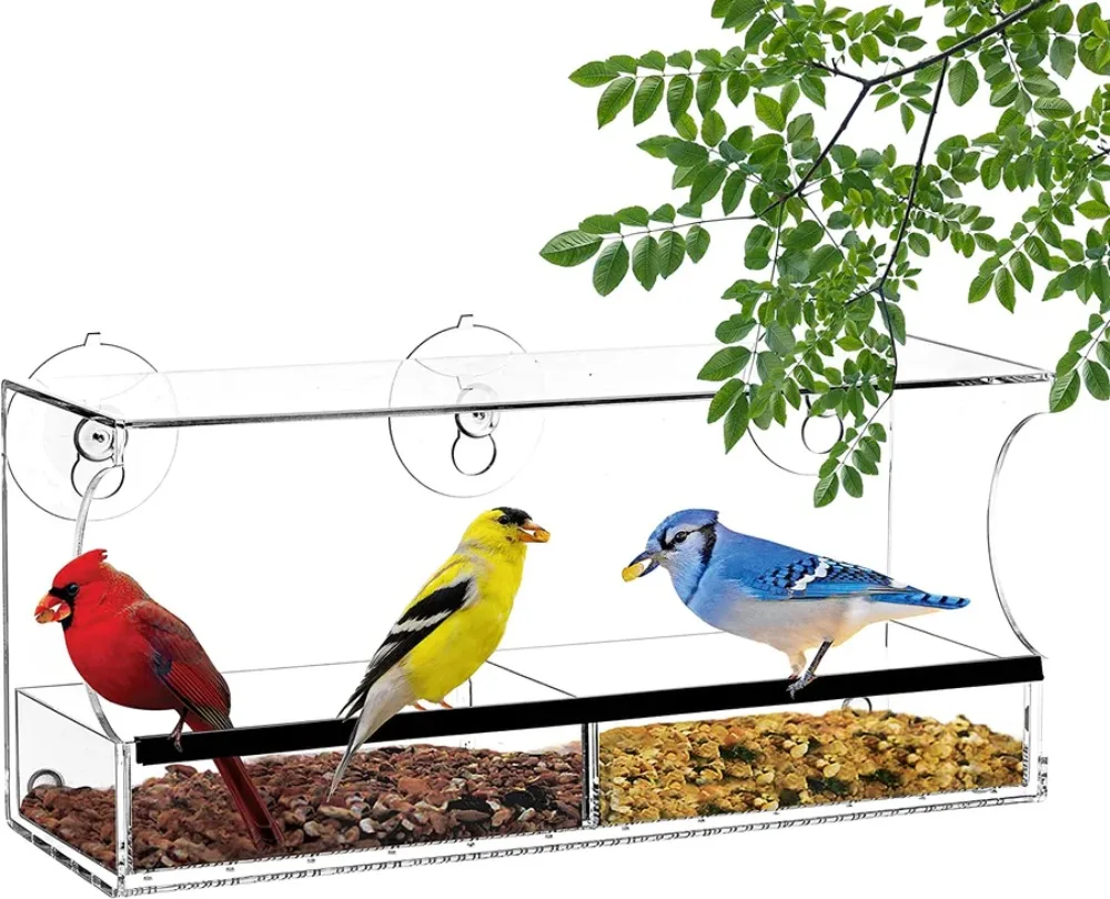 Window Bird Feeder with Strong Suction Cups and Seed Tray, Outdoor Birdfeeders for Birds Outside Hanging Birdhouse Kit