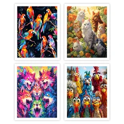 GATYZTORY-Painting By Numbers On Canvas,Animal Family Birds Wolves Cats,Arts Crafts,Picture Paint,With Frame,Acrylic Paints Kits
