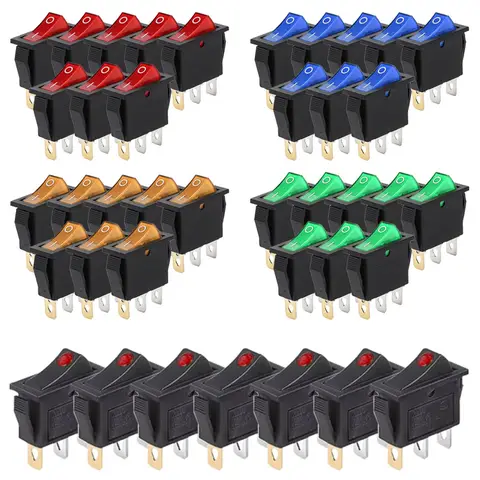 5/20Pcs KCD3 Rocker Switch ON-OFF 2Pin 3Pin Electric Push Switch with LED Light/Red Dot Switches 14x31mm