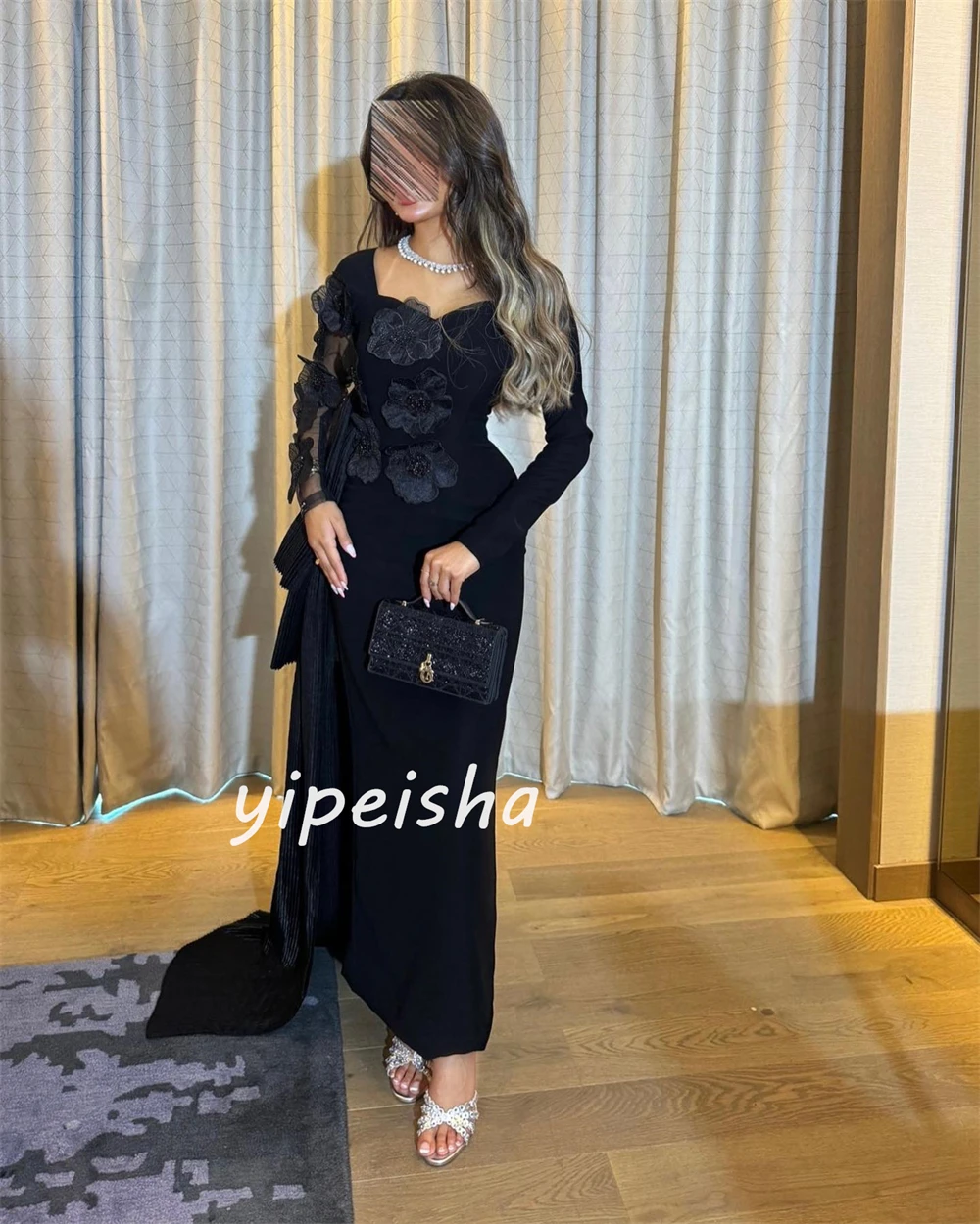 Customized Jersey Handmade Flower Draped Graduation A-line Square Neck Bespoke Occasion Gown Long Dresses